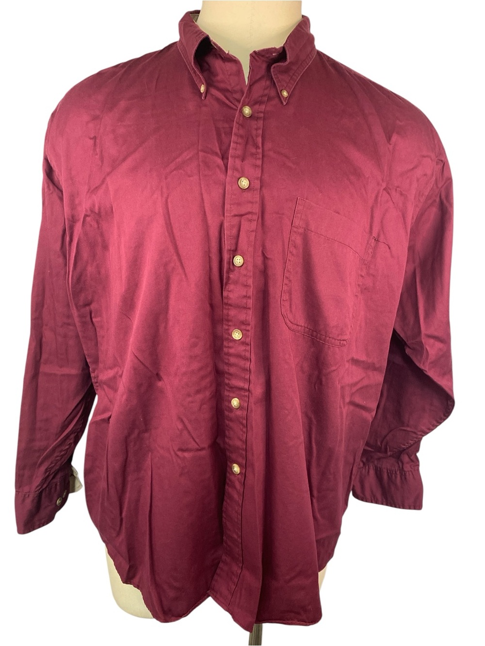 Van Heusen Men's Long-Sleeve Button-Down Shirt in Burgundy 2XL 18-18 1/2